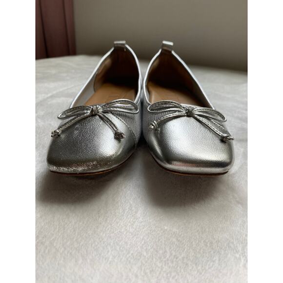 Eric Javits Paris Silver Square Toe Ballet Flat Bow 6 EU 37 GUC Summer Fall - Picture 8 of 11